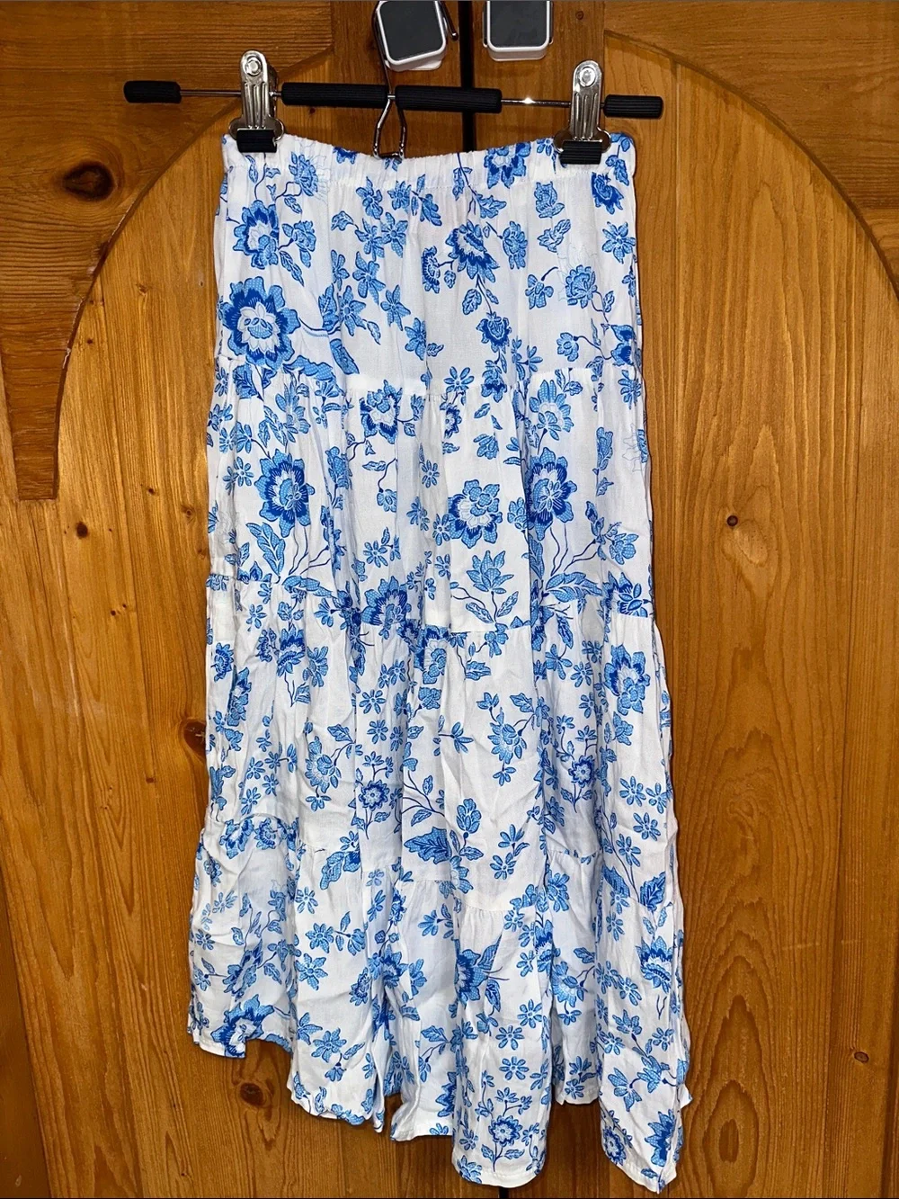 Girls White and Blue Floral Tiered Dress